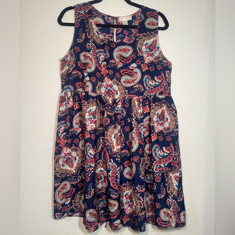 Band of Gypsies Navy Paisley Mini Dress with Red and Cream Accents